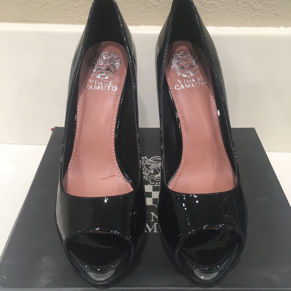 Vince Camuto Patent Leather Peep Toe Pumps